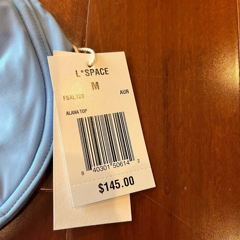 New NWT L*SPACE Alana Bikini Top Light Blue‎ Swim Knot Front Underwire Sz Medium